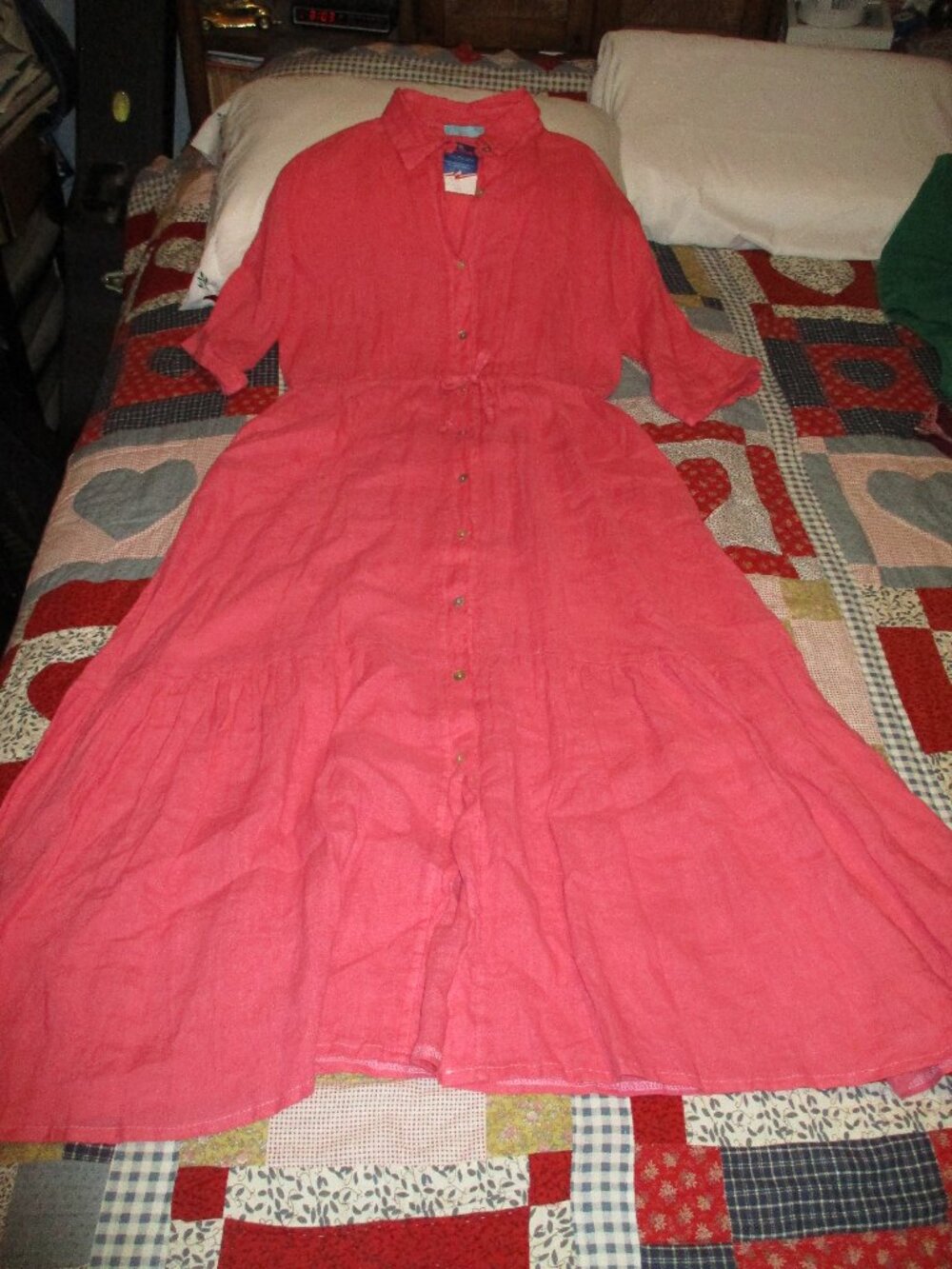 Brin D’ Ete Coral Melon pink Linen Maxi Dress NWT M